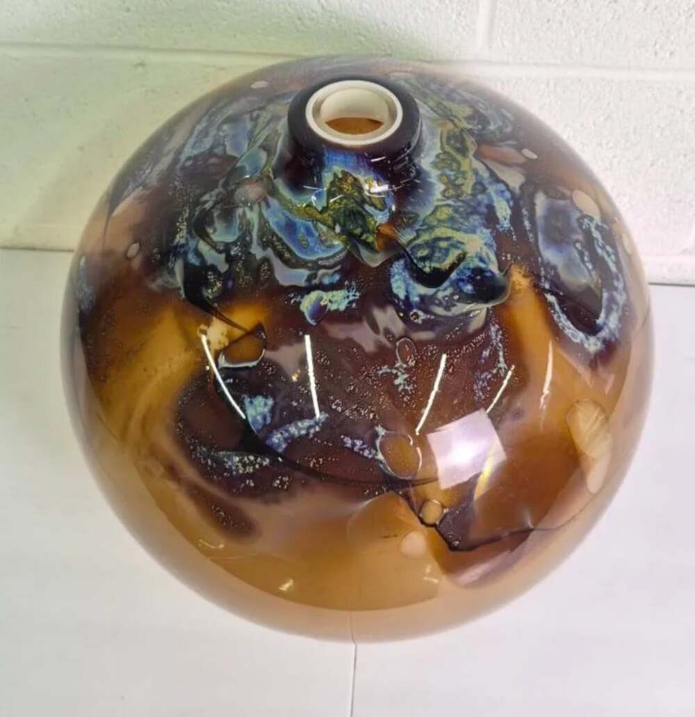 Rare Handcrafted Signed Studio Art Glass Globe Vase / 14" Diameter, 15" Tall.